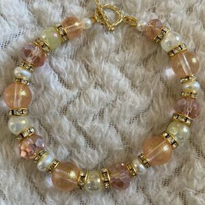Handmade Elegant Gold and Cream Beaded Bracelet